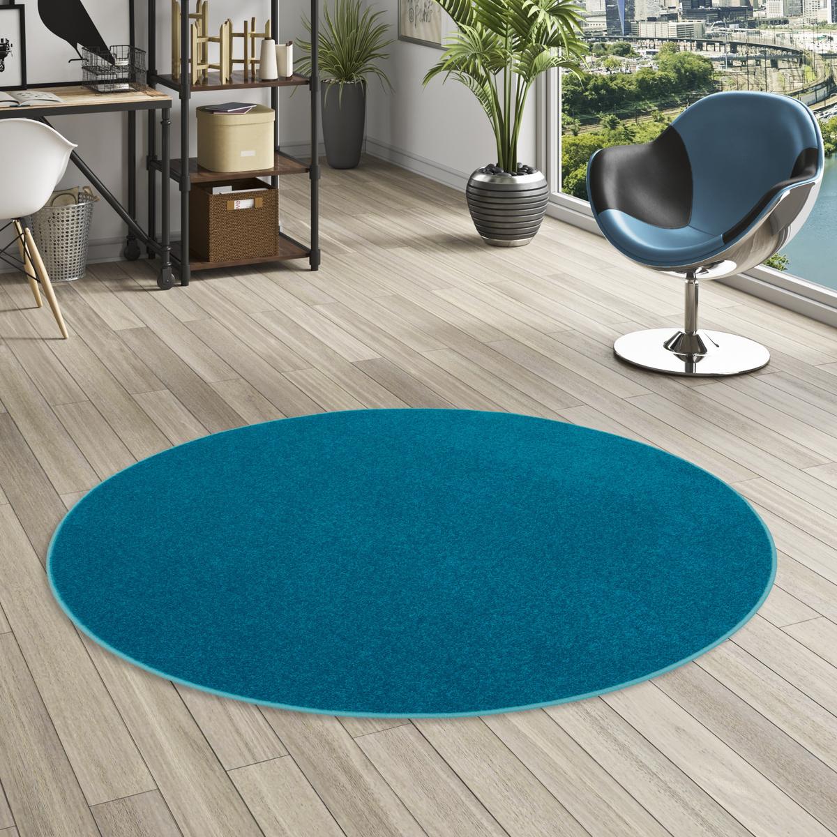 TREND VELOURS TEPPICH JOY RUND - Petrol, Textil (100/100cm) - Snapstyle