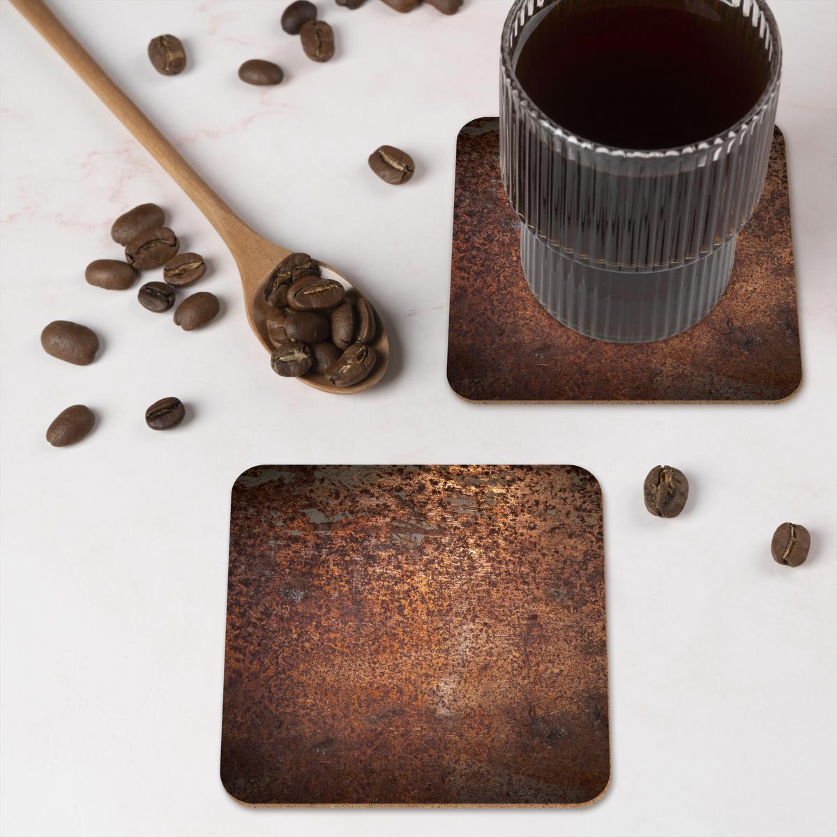 GLASUNTERSETZER 6er-Set Stahl - Rost - Bronze - Struktur Getränkeuntersetzer 10x10 cm - Rostfarben, Naturmaterialien (10/0.2cm) - MuchoWow