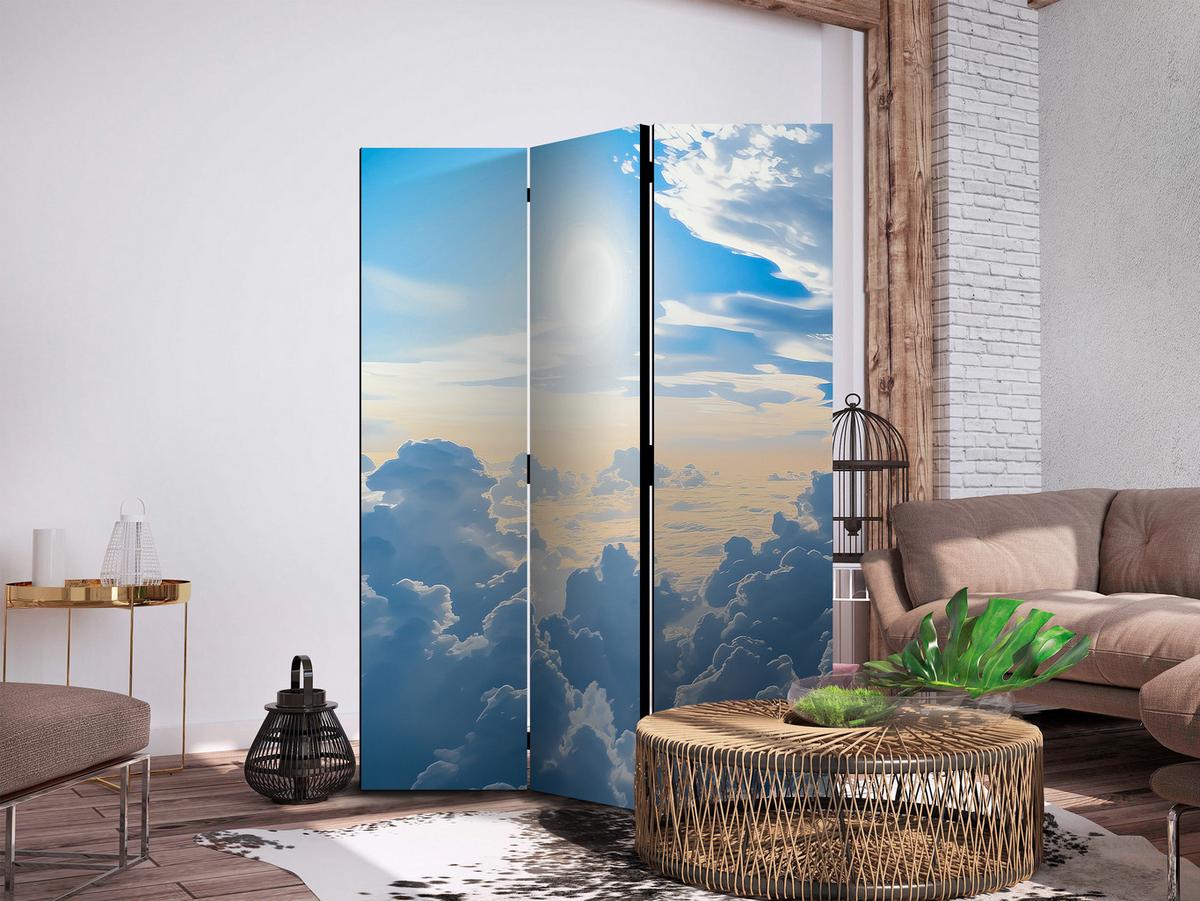 PARAVENT Akustik 3-tlg 135x172 cm Sonnenhimmel Mit Wolken - Blau, Holz/Textil (135/172/3cm) - Muralo