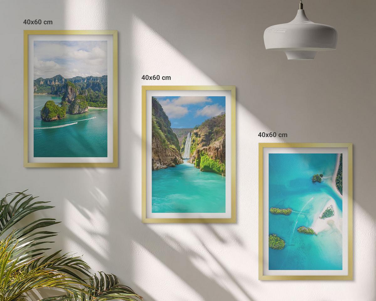 BILDER SET 3er Set - 40x60 cm Goldrahmen - Tropische Inseln, türkisfarbenes Wasser - Goldfarben, Kunststoff (40/60cm) - TULUP