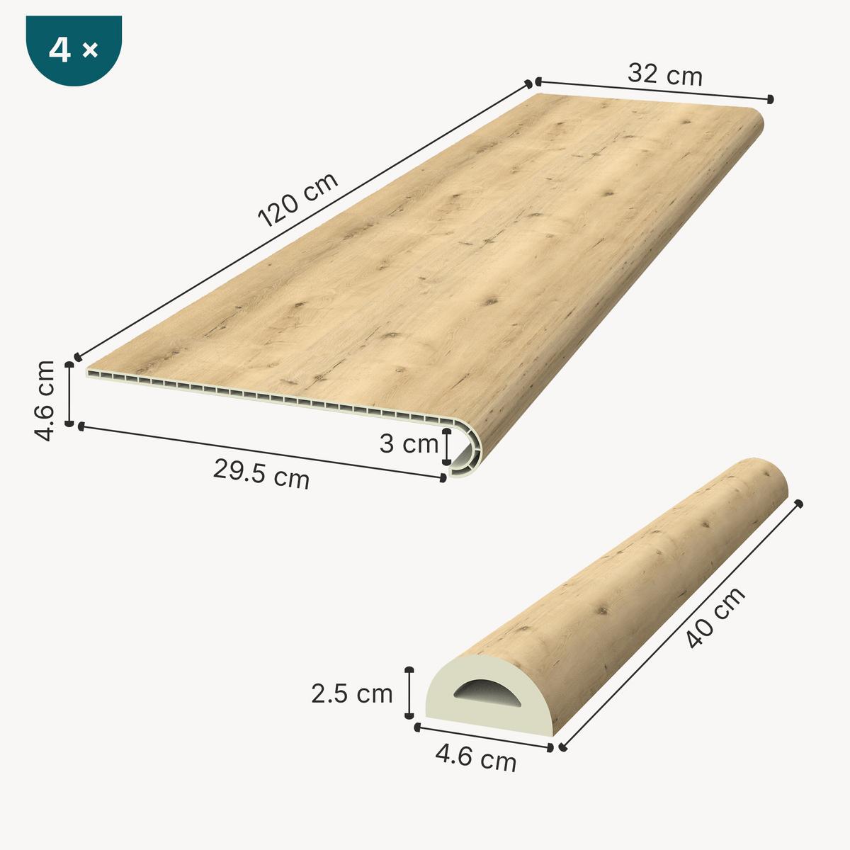 TREPPENVERKLEIDUNG-SET 4 TLG. Bunschoten - Naturfarben, Kunststoff (120/32cm) - NEU.HOLZ