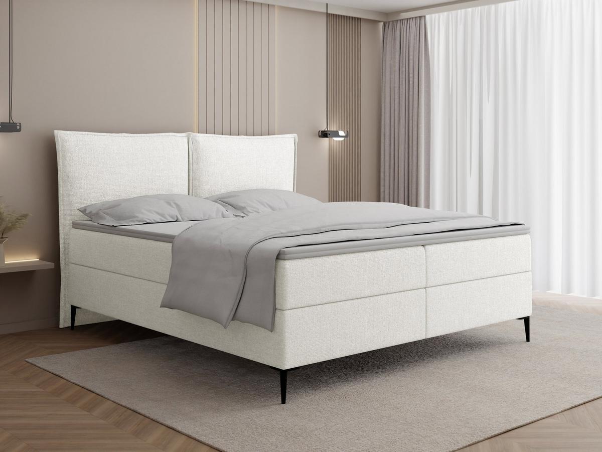 BOXBETT Calio Rise mit Bettkasten, Weiß Chenille 120x200 cm – inkl. H4 Taschenfederkern Matratze & Foam Topper - Schwarz/Weiß, Holz/Holzwerkstoff (120/200cm) - WFL GROUP