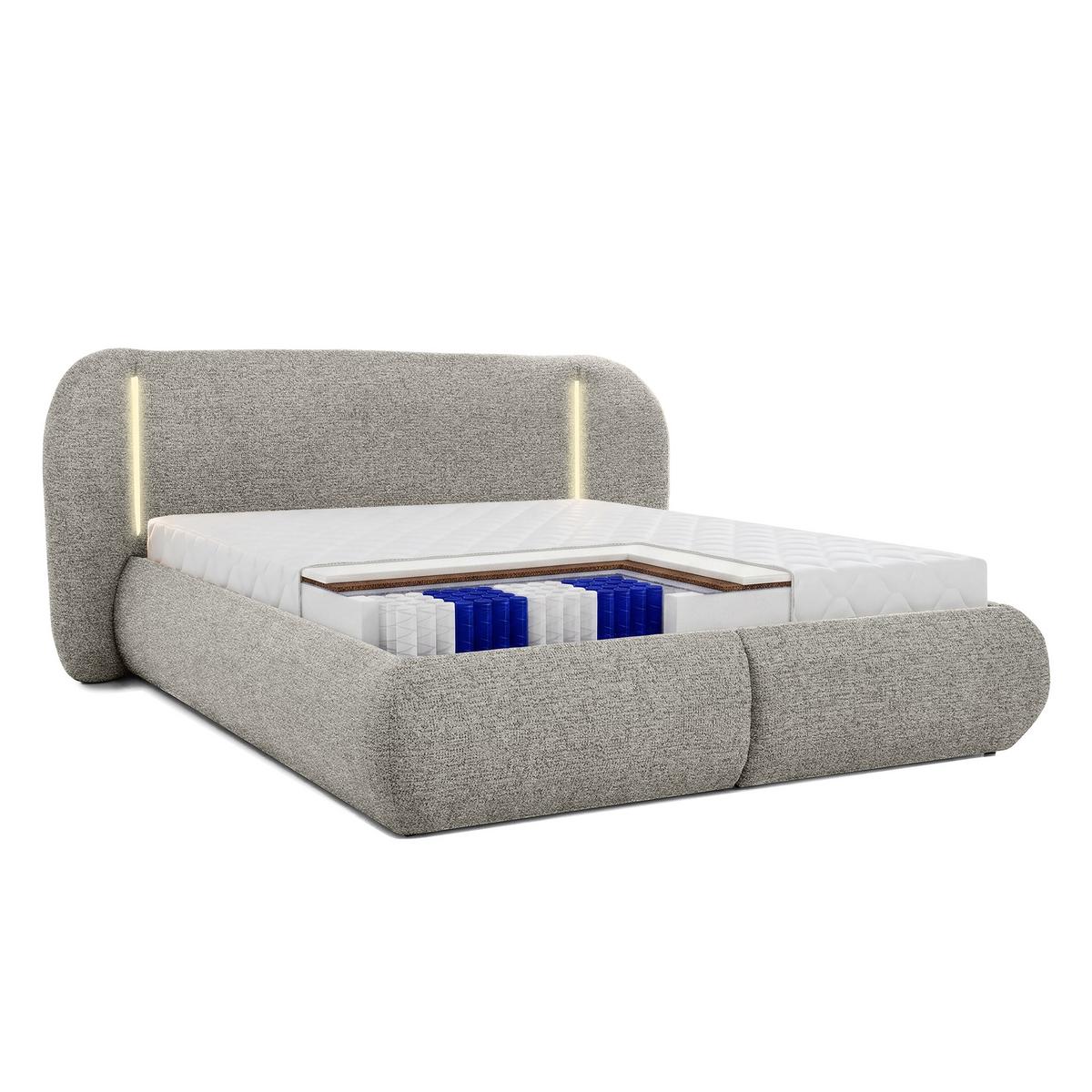POLSTERBETT Corfu, LED-Beleuchtung, Bettkasten und Taschenfedernmatratze 26 cm, 140x200, Cappuccino - Cappuccino, Textil (140/200cm) - Beautysofa