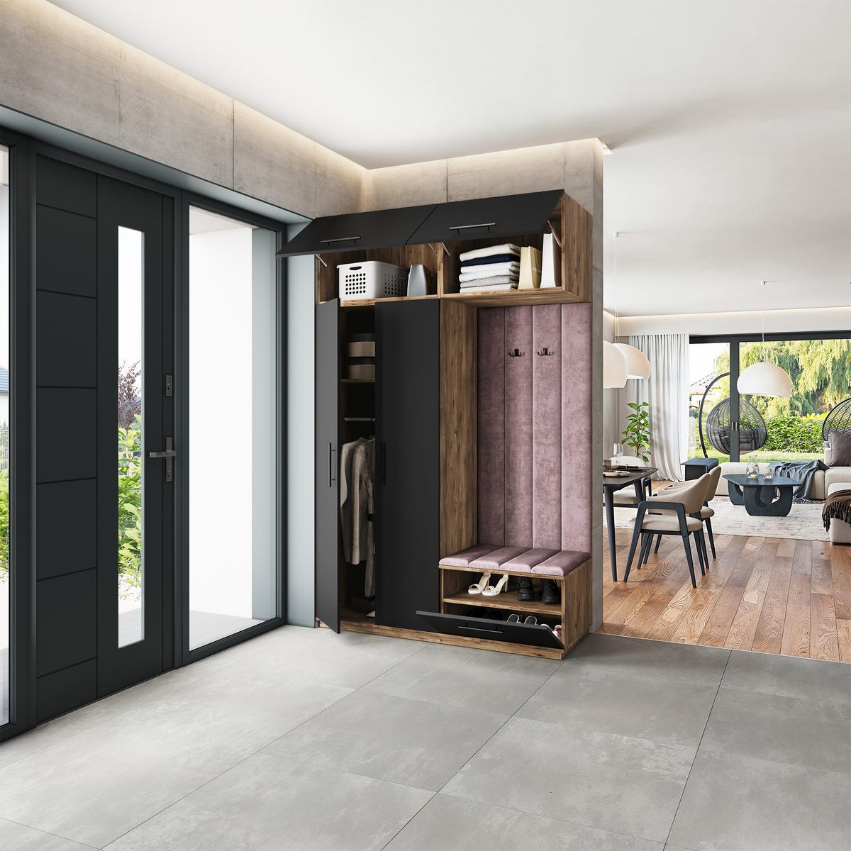 GARDEROBENSCHRANK REMA 150/240/60 cm Modern Garderobe-Set Eiche Lefkas - Eichefarben/Lila, Holzwerkstoff (150/240/60cm) - MASSENO