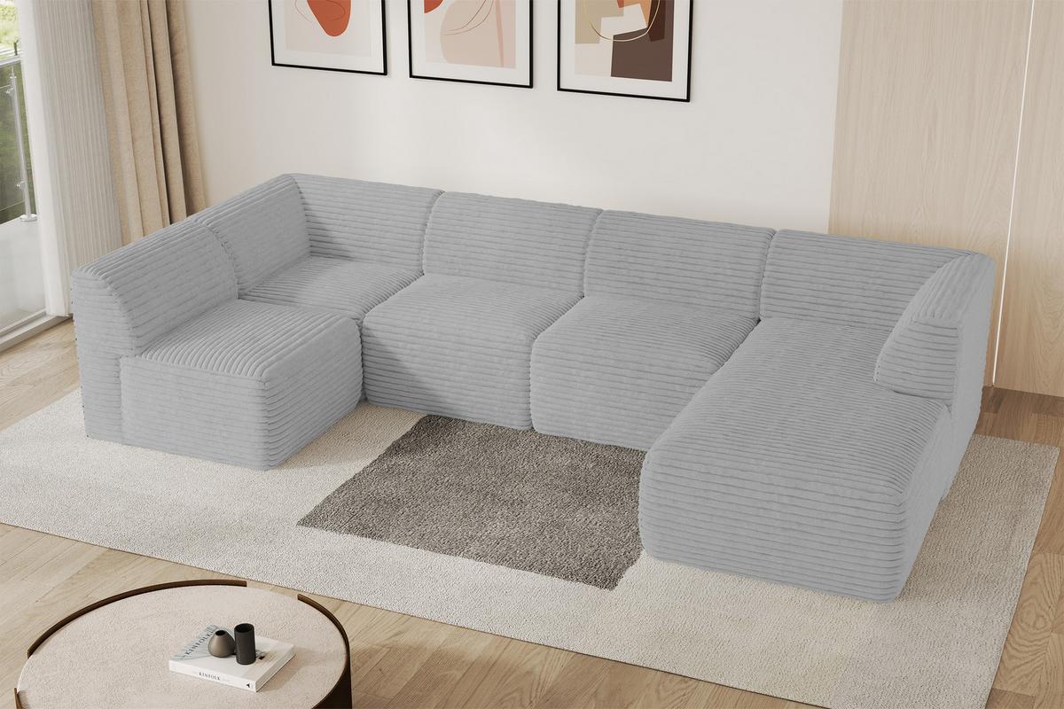 WOHNLANDSCHAFT Ottomane Rechts MOVO-L 345x180x78 cm Grau Cord - Graphitfarben, Holzwerkstoff/Kunststoff (180/78/345cm) - ALTDECOR