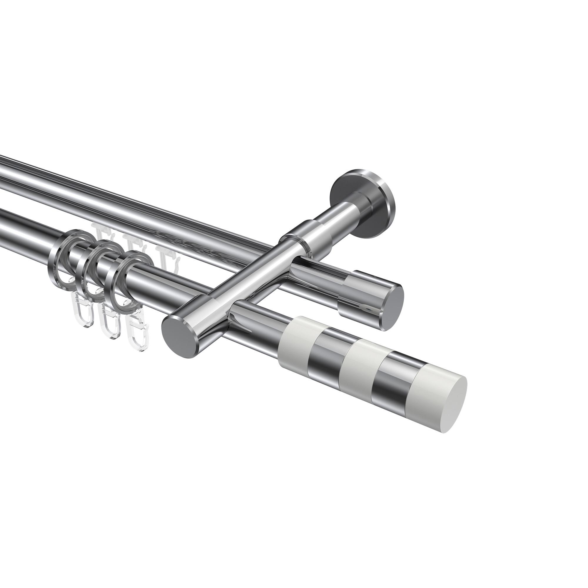 GARDINENSTANGE RUNDROHR-INNENLAUF Prestige Mavell 360 cm (geteilt in 2 x 180 cm), 2-läufig, 20 mm Ø Chrom - Chromfarben/Weiß, Metall (360cm) - INTERDECO