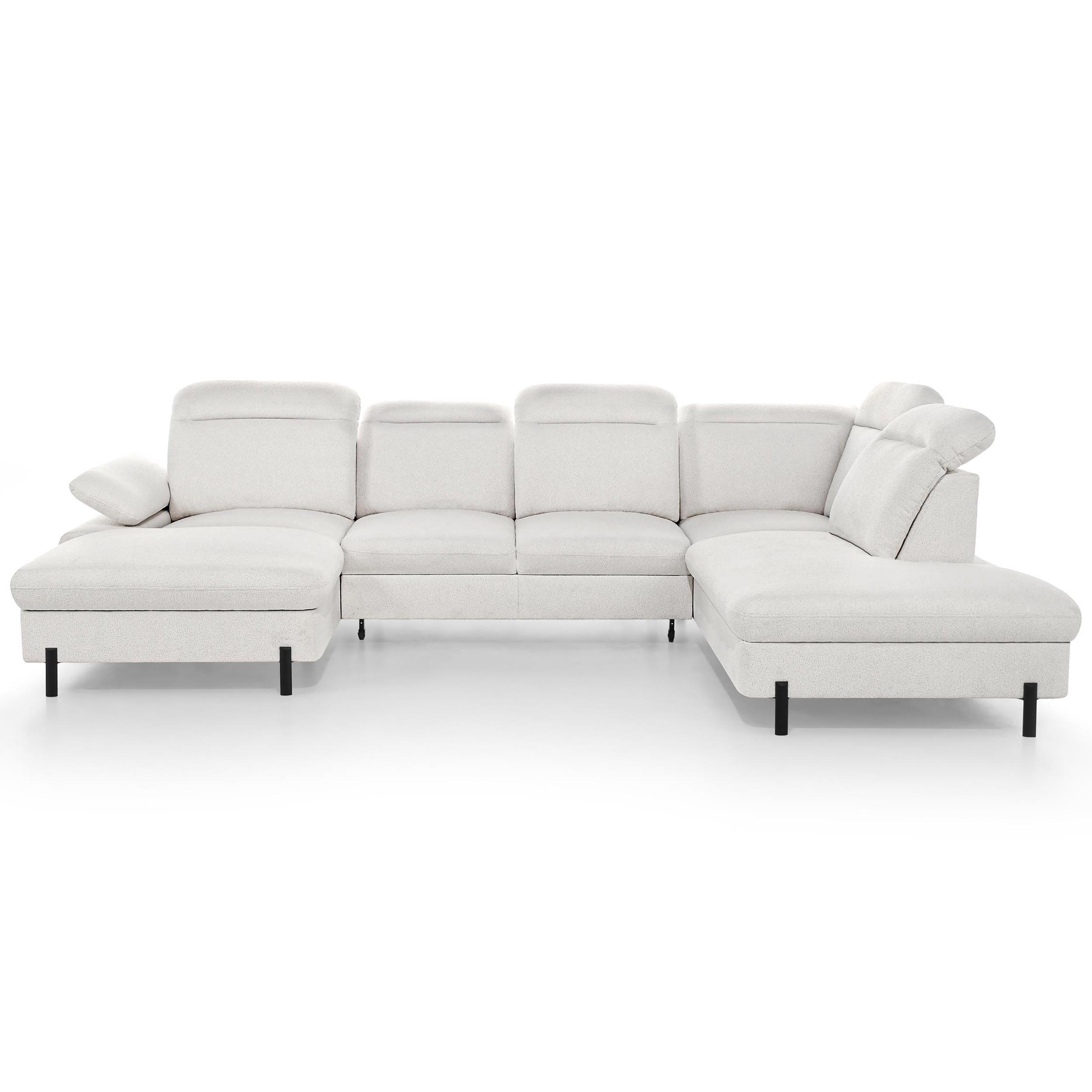 WOHNLANDSCHAFT Sora U mit Schlaffunktion und verstellbarer Sitztiefe, Kopfstützen und Armlehne, 365 cm, Hellbeige, Links - Beige/Schwarz, Textil (365/107/235cm) - Beautysofa
