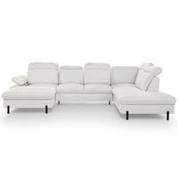 WOHNLANDSCHAFT Sora U mit Schlaffunktion und verstellbarer Sitztiefe, Kopfstützen und Armlehne, 365 cm, Hellbeige, Links - Beige/Schwarz, Textil (365/107/235cm) - Beautysofa