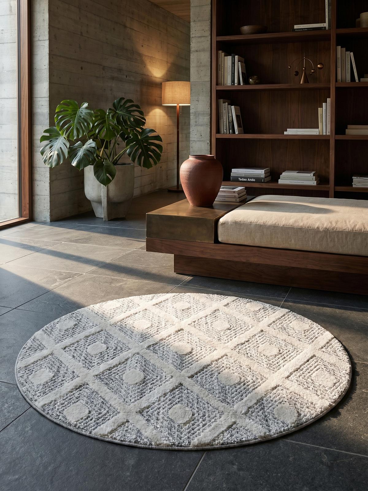 TEPPICH Hochflor EISACK in Grau, geometrisch, aus Polypropylen, Ø 200 cm - Grau, Textil (200/200cm) - KADIMA DESIGN