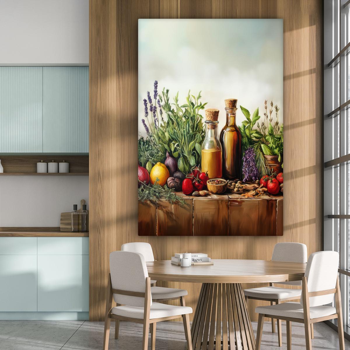 LEINWANDBILD Stilleben - Kräuter - Gewürze - Früchte - Farbenfroh Deko Groß 90x140 cm - Grün, Textil (90/140cm) - MuchoWow