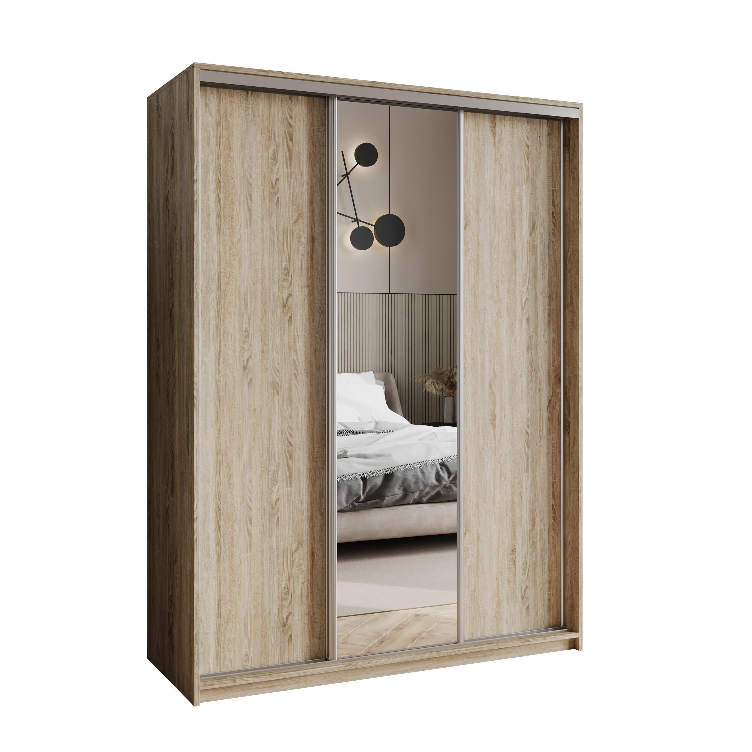 SCHWEBETÜRENSCHRANK TAVI 150/205/60 cm 3-türig mit Spiegel Sonoma Eiche - Sonoma Eiche, Holzwerkstoff (150/205/60cm) - MASSENO
