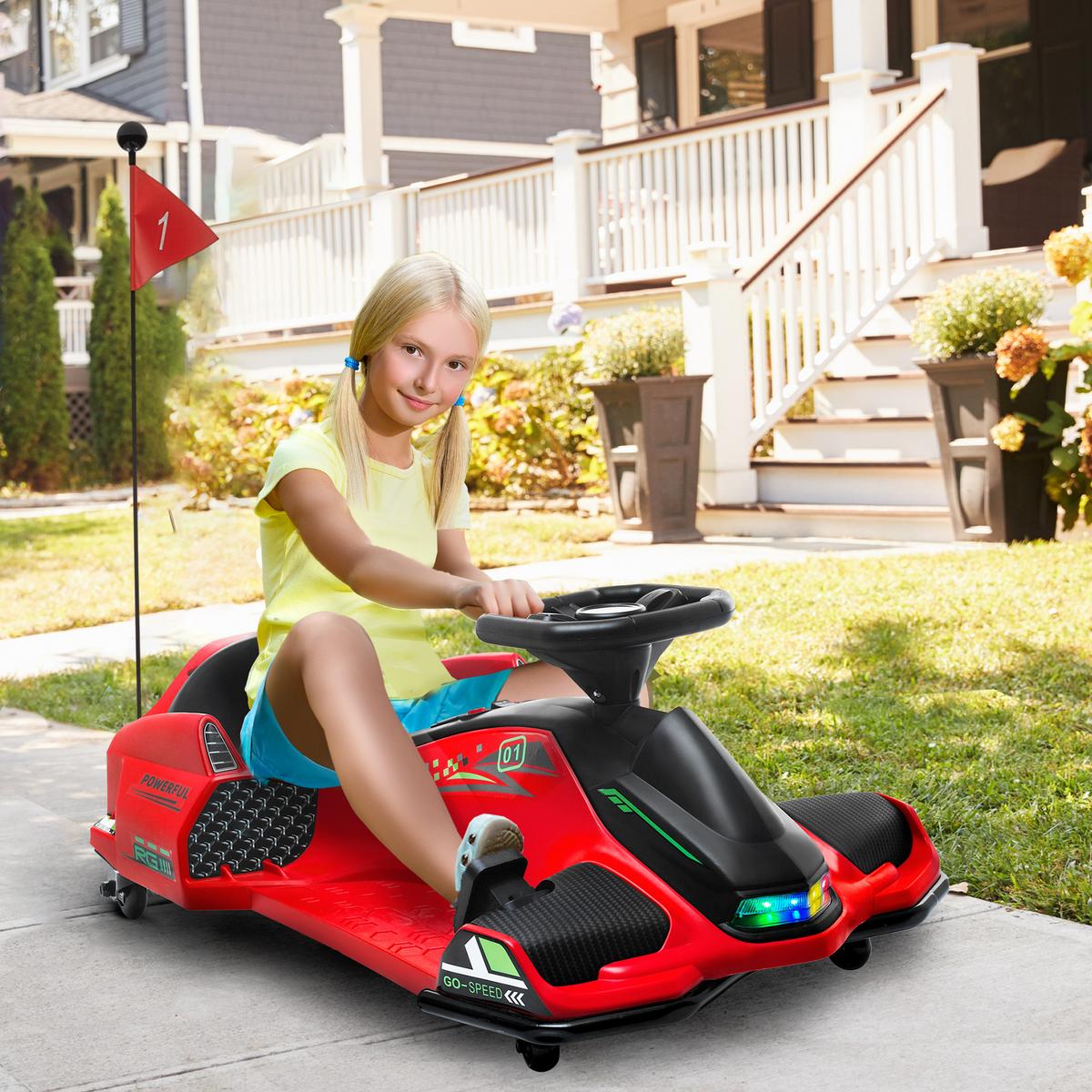 KINDER Elektro Gokart 12 V 3-8km/h Drift Kart mit Driftmodus Lichtern Musik - Rot, Kunststoff (90/53/99cm) - HOMCOM