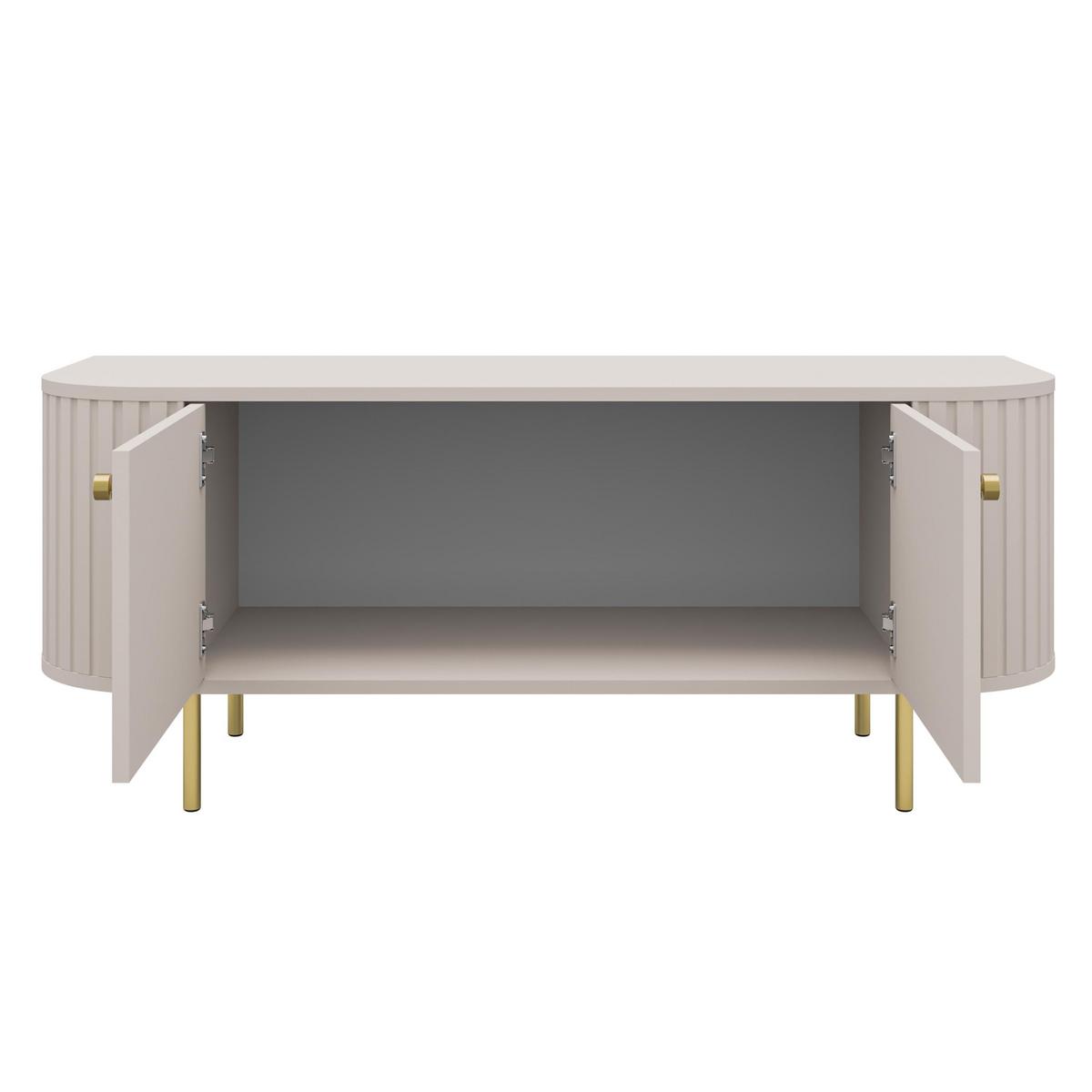 LOWBOARD Halay Beige, 2 Türen Moderne Rillenstruktur 123 cm, mit runden Kanten - Beige/Goldfarben, Holzwerkstoff/Metall (123/50/42.3cm) - AX Living