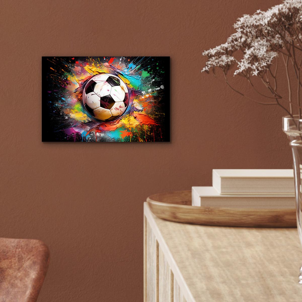 METALLBILD Fußball - Farbe - Farben - Schwarz - Weiß 30x20 cm - Weiß, Metall (30/20cm) - MuchoWow