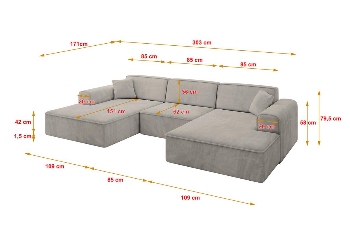 WOHNLANDSCHAFT IREA-U1-v3 - 303x171x79 cm Hellbraun - Hellbraun, Holzwerkstoff/Textil (303/79/171cm) - ALTDECOR