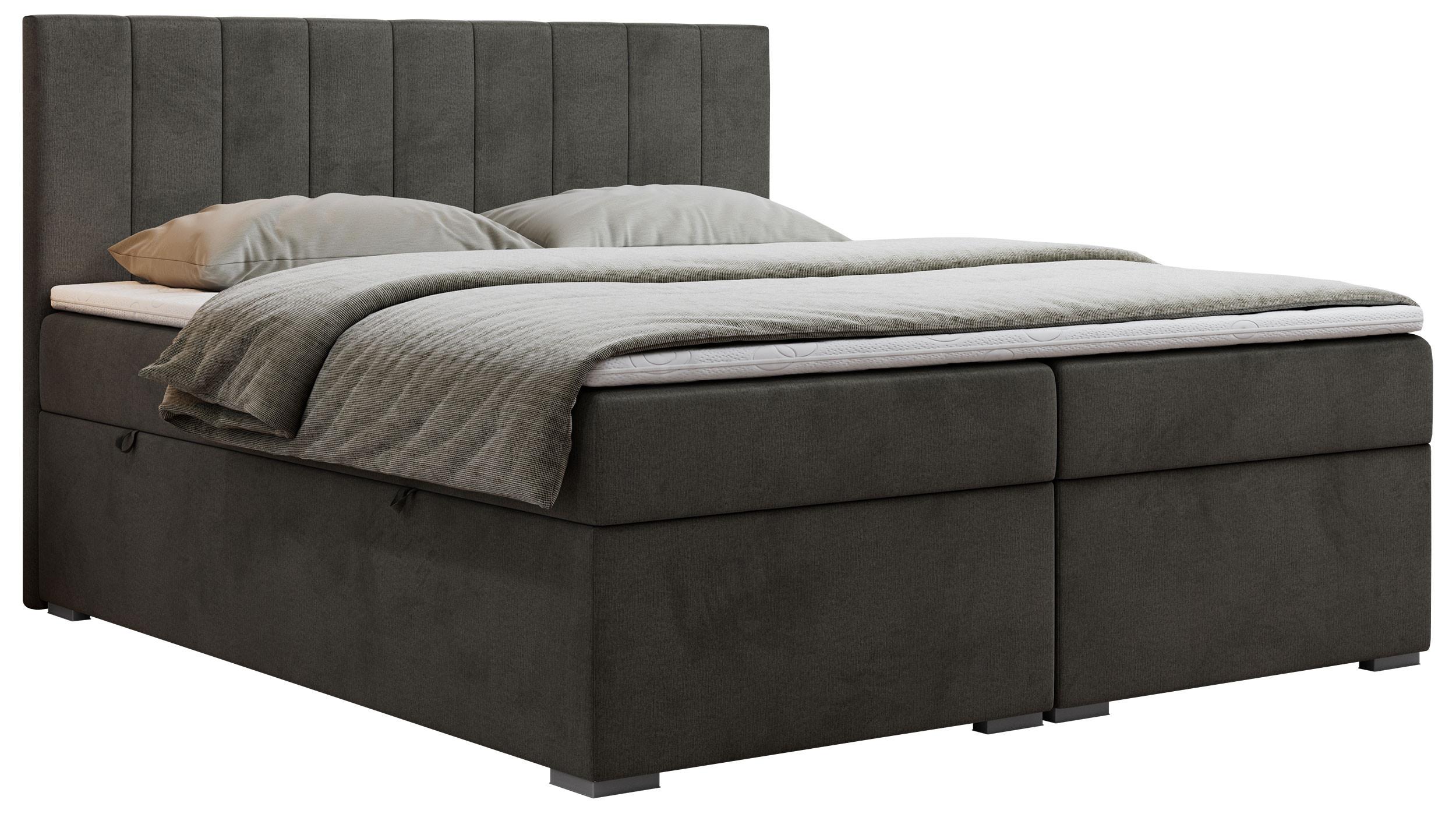 BOXBETT LOPE 120/200 - Dunkelgrau Velvet - H4 - Dunkelgrau, Holz/Textil (120/200cm)
