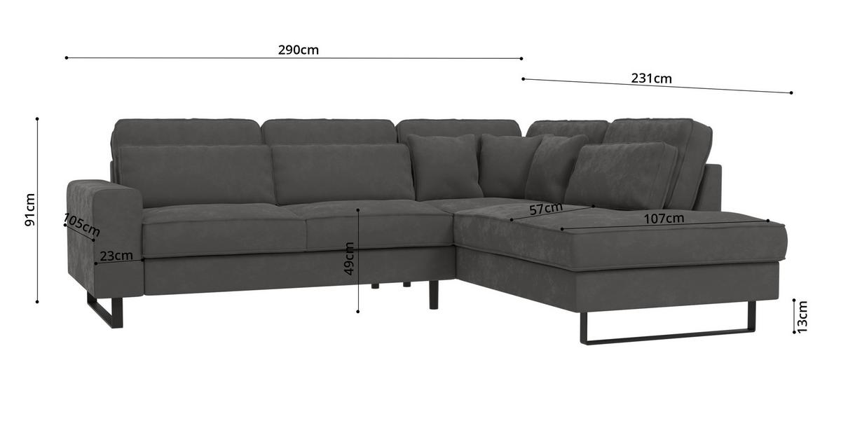 ECKSOFA Zuri Grau Samt - Schwarz/Grau, Holz/Kunststoff (290/231cm) - S-Style Möbel