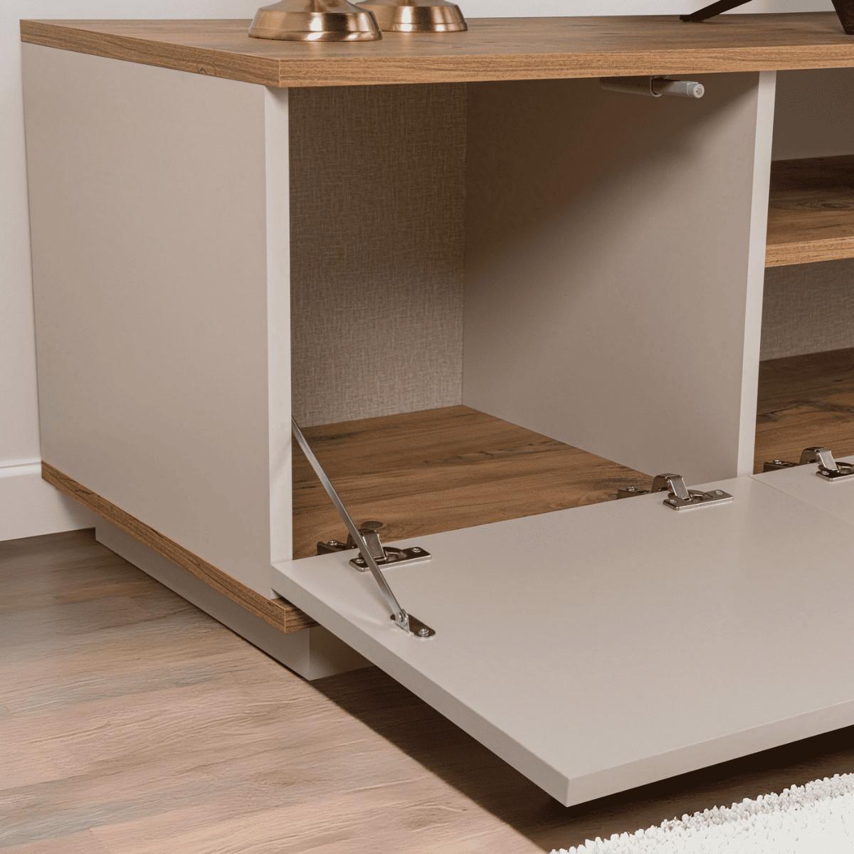 TV furniture with 3 folding doors and 1 niche, L180 cm - Kaschmir, Holzwerkstoff (44.5/44.6/12cm) - Calicosy