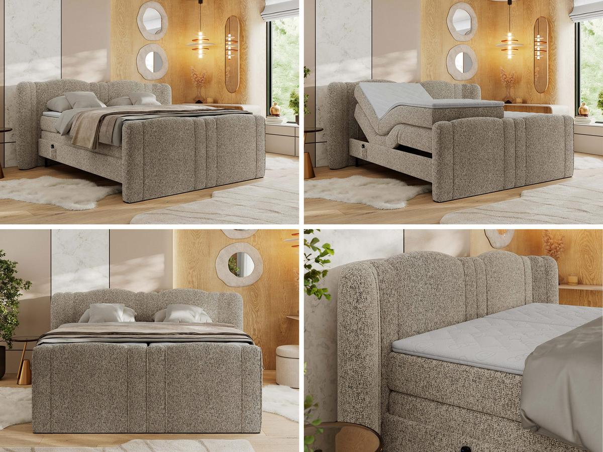 BOXBETT FORTINA 140/200 - Dunkelbeige Struktur - H4 - Cappuccino, Holz/Textil (140/200cm) - MKS
