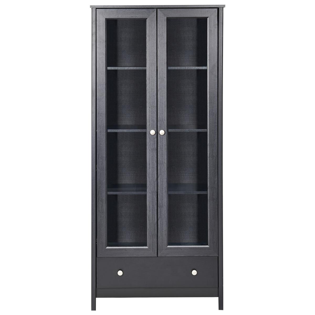 VITRINE mit Glastüren 80 cm Schwarz Nornalup - Schwarz, Holzwerkstoff (80/180/35cm) - Beliani