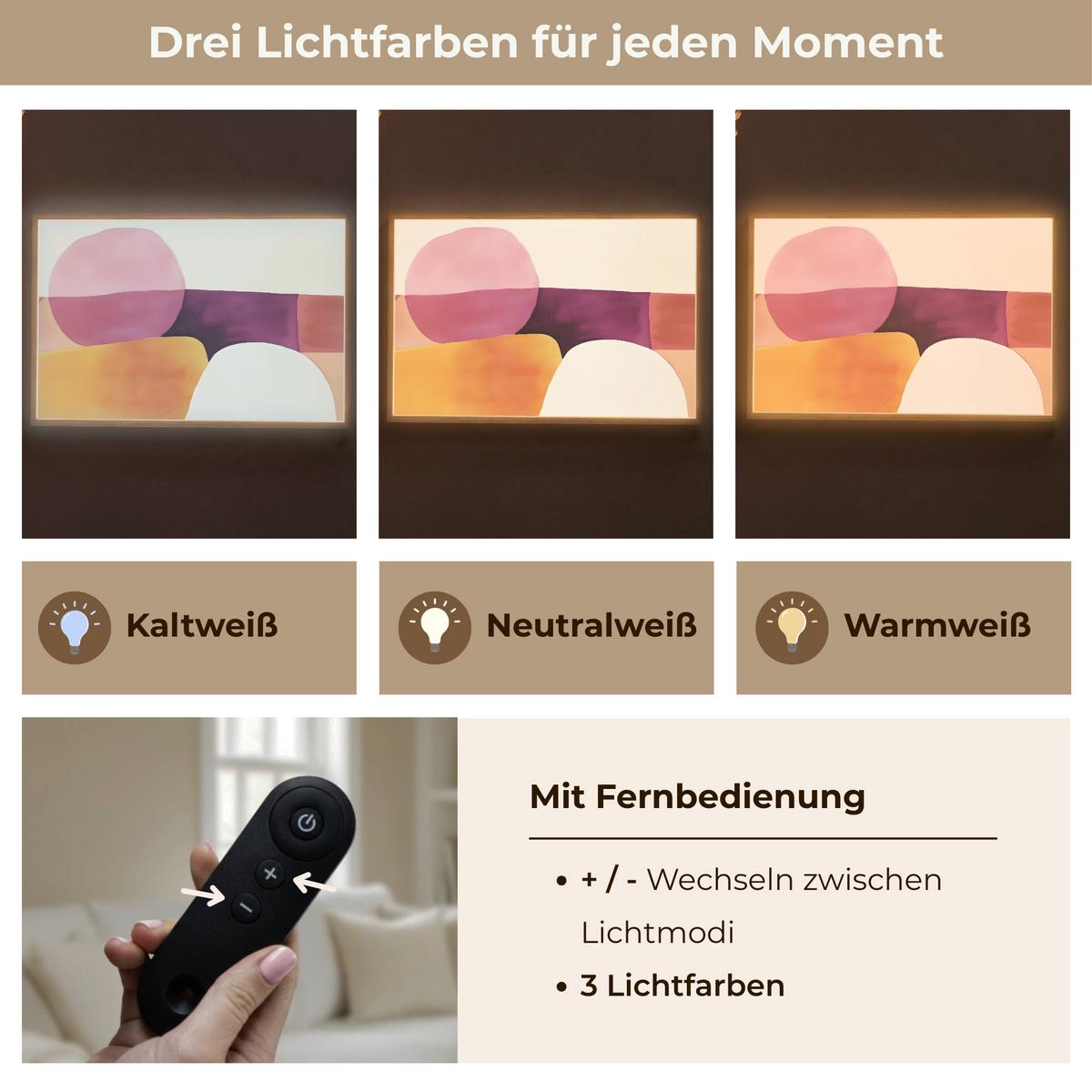 WANDLEUCHTE MIT AKKU Formen - Abstrakt - Farbenfroh 90x60 cm - Rosa, Holzwerkstoff (90/60/8cm) - OnlyWow