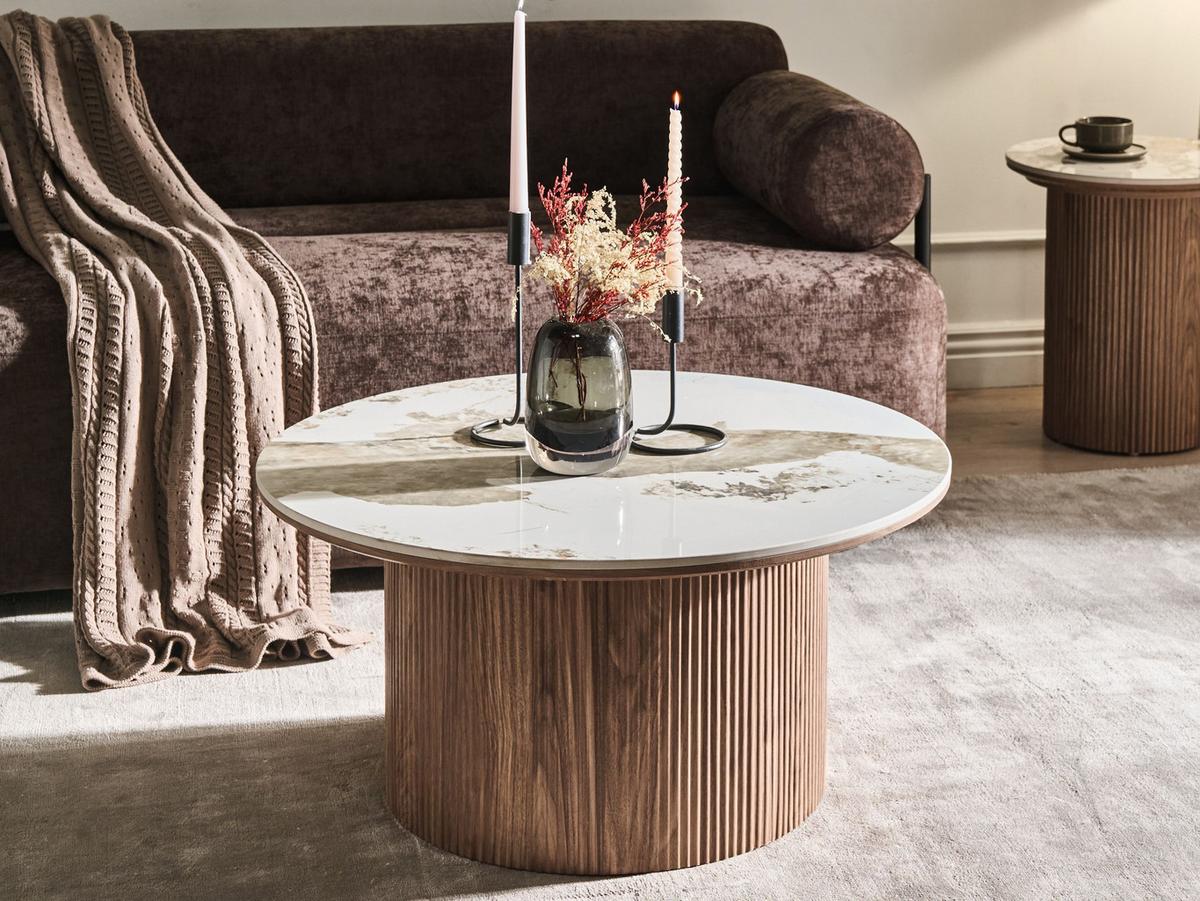 COUCHTISCH Braun Dora - Braun/Weiß, Keramik (80/80/40cm) - Beliani