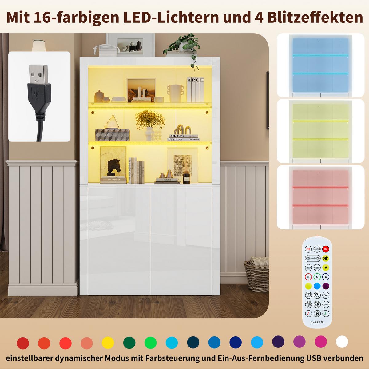 VITRINE mit LED Weiß 100/35/170 CM - Weiß, Glas/Holzwerkstoff (35/170/100cm) - Urban Meuble