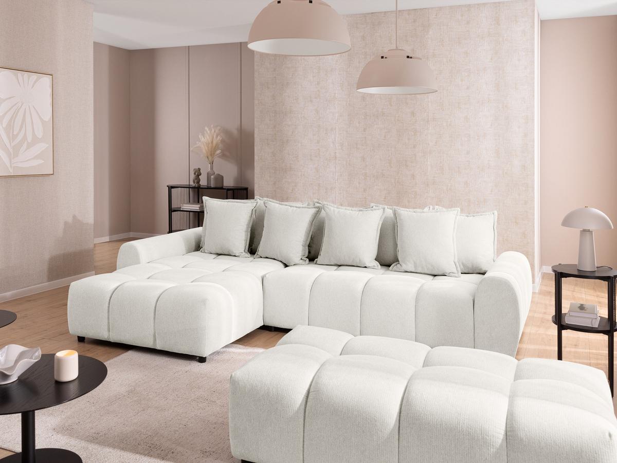HOCKER Bubble mit Sitzfläche in Bubble-Optik aus weichem Creme Strukturstoff mit schöner Sitzkomfort - Creme/Schwarz, Holz/Kunststoff (147/42/74cm) - S-Style Möbel