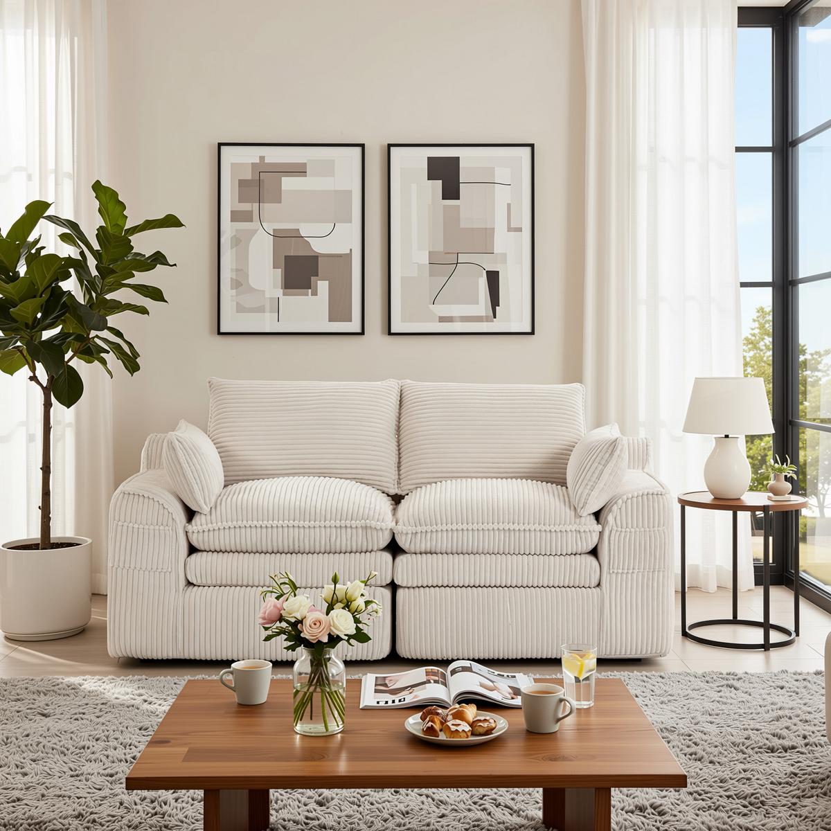 2-SITZER SOFA cordstoff mit seitentaschen & federkern - Beige, Textil (191/85/94cm) - Urban Meuble