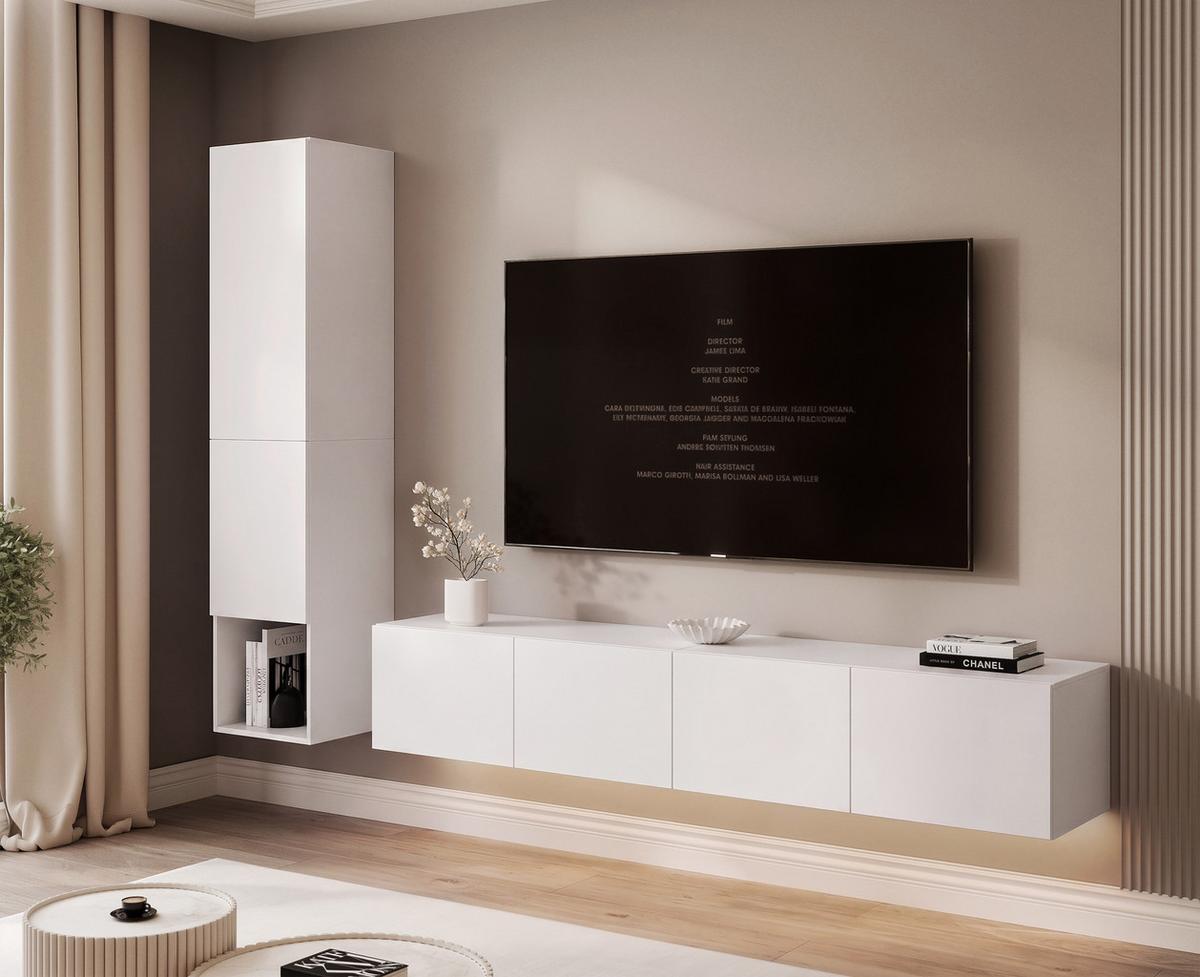 WOHNWAND ANGEL LINE I 2-teilig, mit LED-Beleuchtung, Weiß matt - Weiß, Holzwerkstoff (240/180/40cm) - Idohome