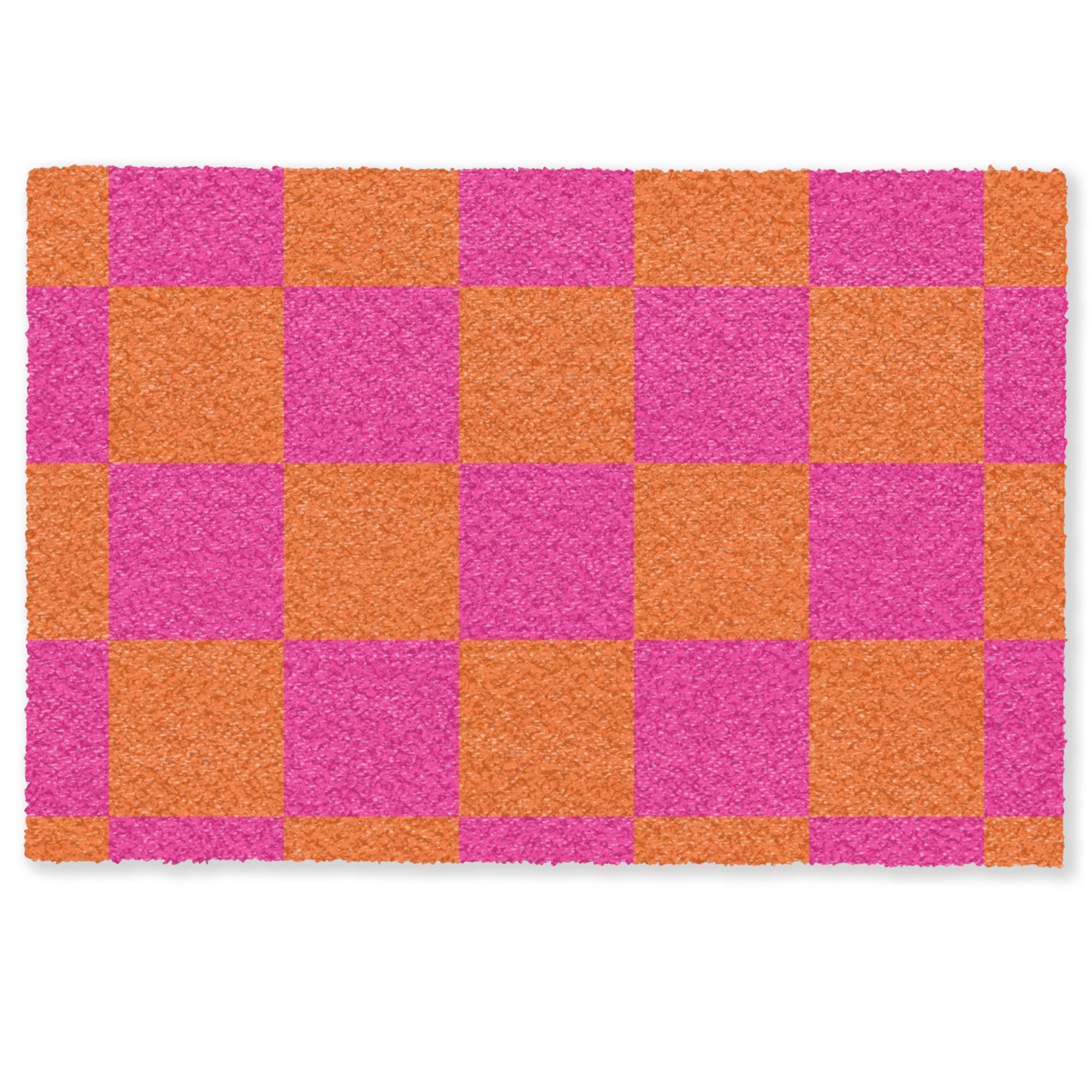 FUSSMATTE Schachbrettmuster - Orange - Rosa - Blöcke Schmutzfangmatte 90x60 cm - Pink, Kunststoff (90/0.4cm) - MuchoWow