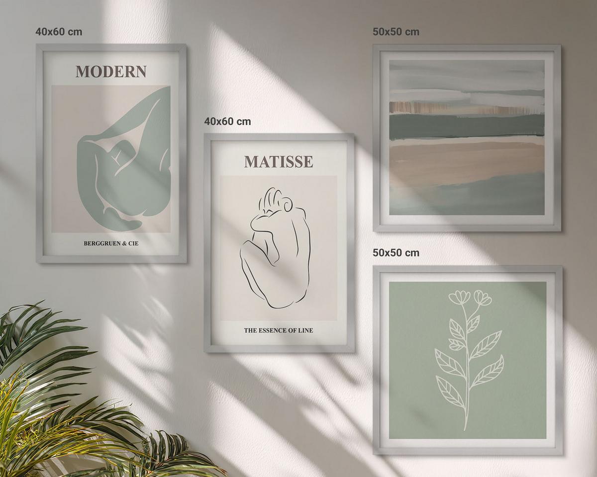 BILDER SET 4er Set - 50x50 cm & 40x60 cm Silberner Rahmen - Abstrakte Pflanzenformen - Silberfarben, Kunststoff (50/50cm) - TULUP