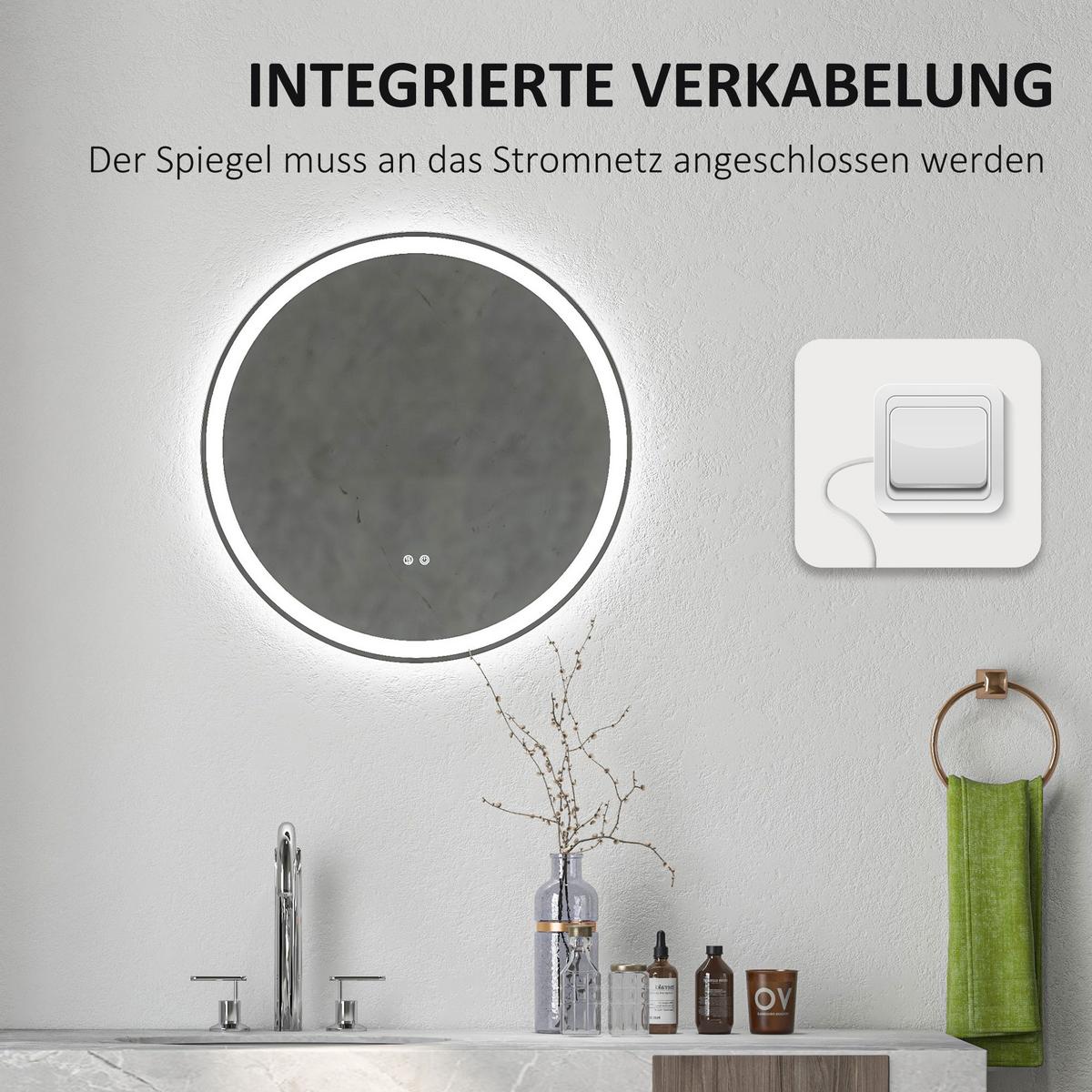 BADEZIMMERSPIEGEL, mit Touch-Funktion, Memory-Funktion, kein Beschlagen - Silberfarben, Glas (3/60/60cm) - Kleankin