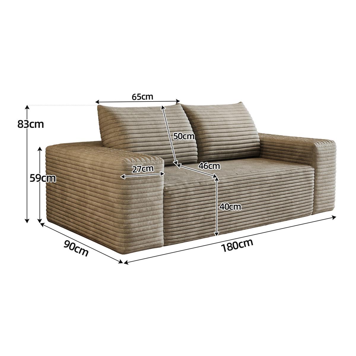 2-SITZER SOFA 180cm Cord-Sofa ohne Montage - Sandfarben, Textil (180/83/90cm) - Urban Meuble