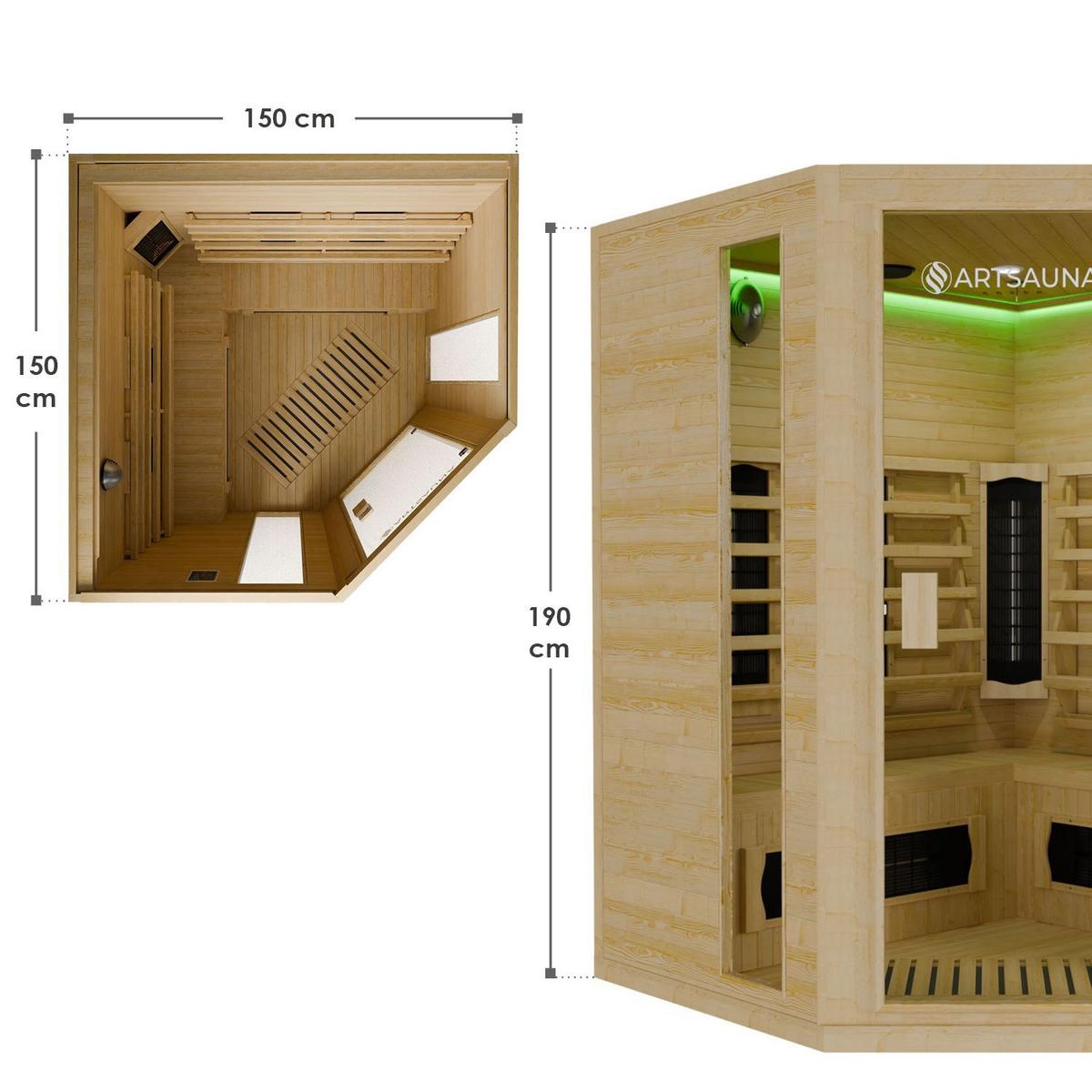 INFRAROTKABINE Nyborg E150K mit Keramik-, Flächenstrahler & Hemlockholz - Naturfarben, Holz (150/190/150cm) - Artsauna