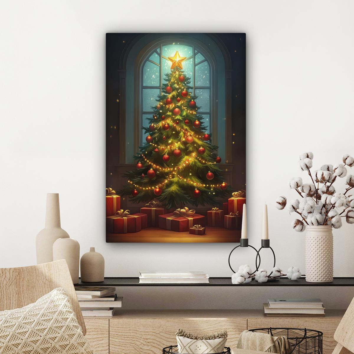 LEINWANDBILD Weihnachtsbaum - Geschenk - Winter Wanddeko 40x60 cm - Grün, Textil (40/60cm) - MuchoWow