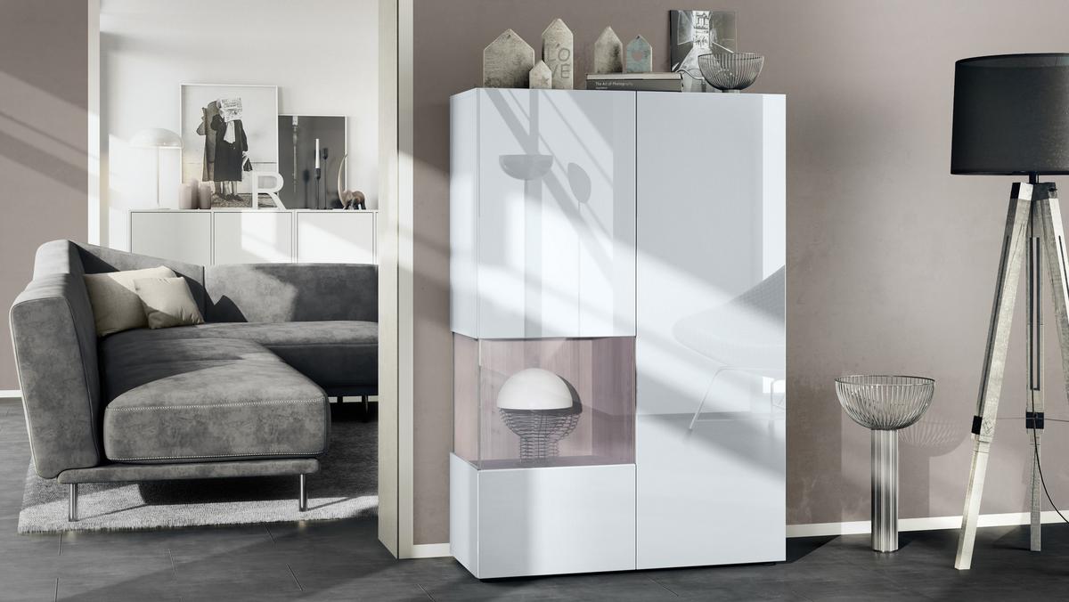 VITRINE Morena Einsatz in Eiche Nordic - Silbereichenfarben, Holzwerkstoff (91.5/136.5/37cm) - Vladon
