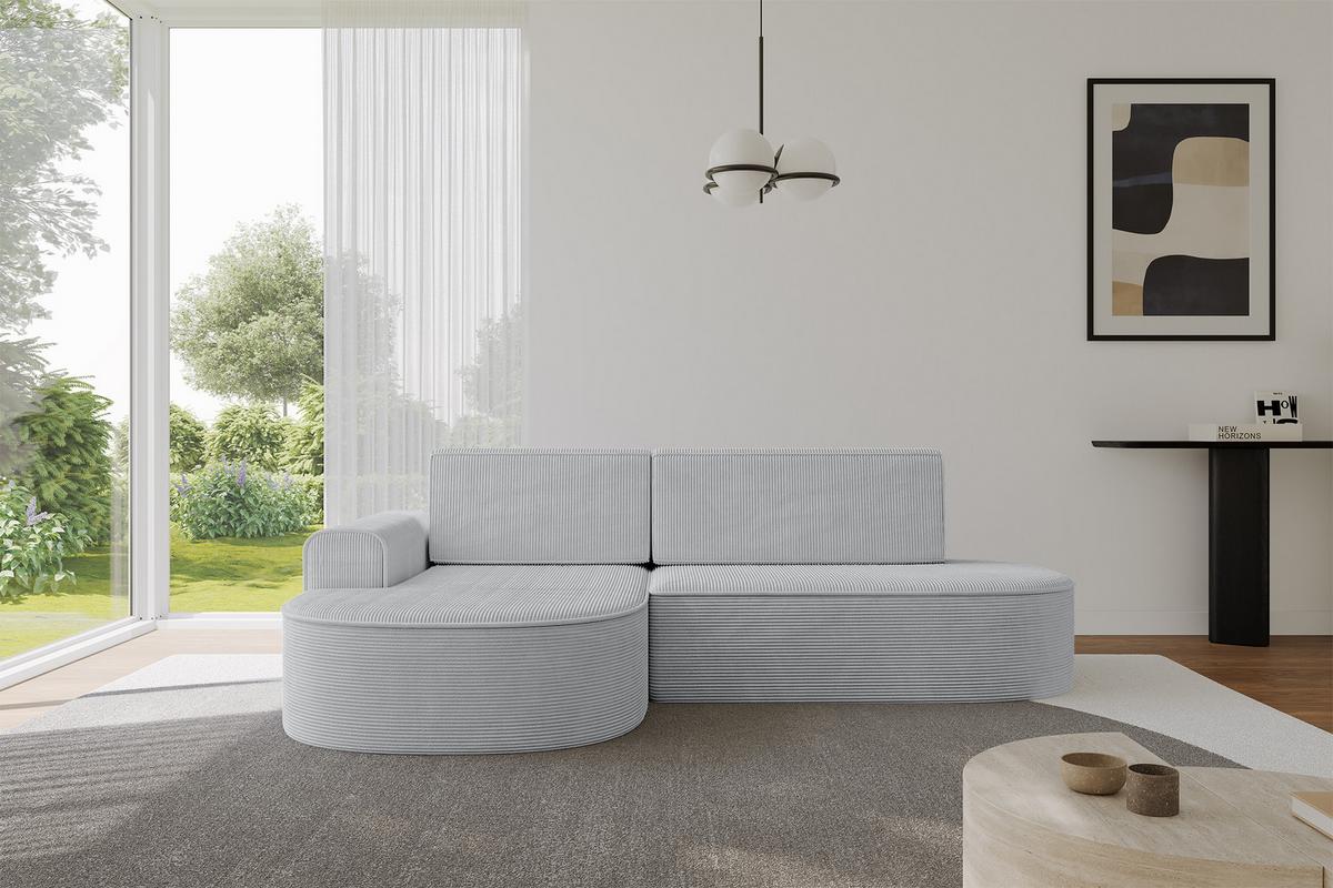 ECKSOFA mit Schlaffunktion und Bettkasten Ottomane Links MARI-L1-S - 283x167x73 cm Grau Cord - Graphitfarben/Schwarz, Holzwerkstoff/Kunststoff (283/167cm) - ALTDECOR