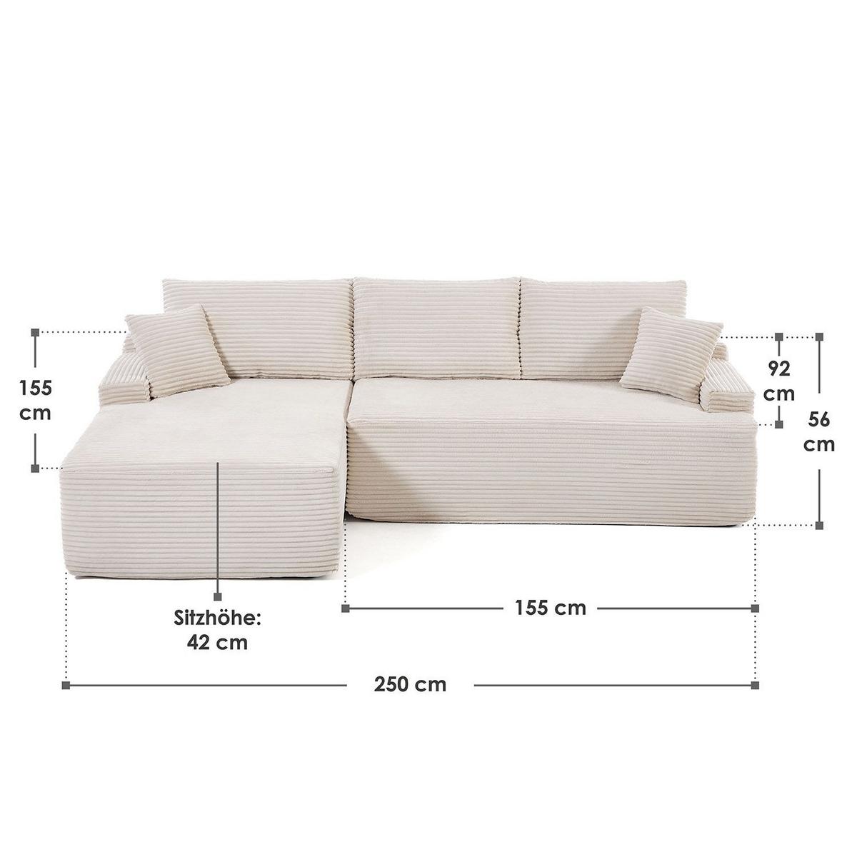 SOFA Coredo beige Cord - Beige, Textil (155/250cm) - Juskys