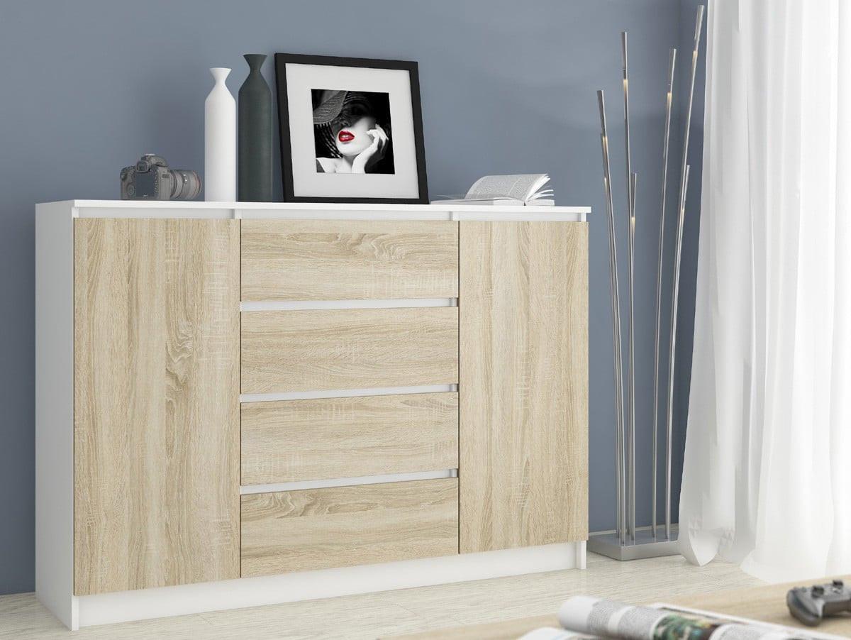 KOMMODE Weiß, Eiche Sonoma 99/138/40 - Weiß, Holzwerkstoff (138/99/40cm) - RAUMHIRSCH FURNITURE