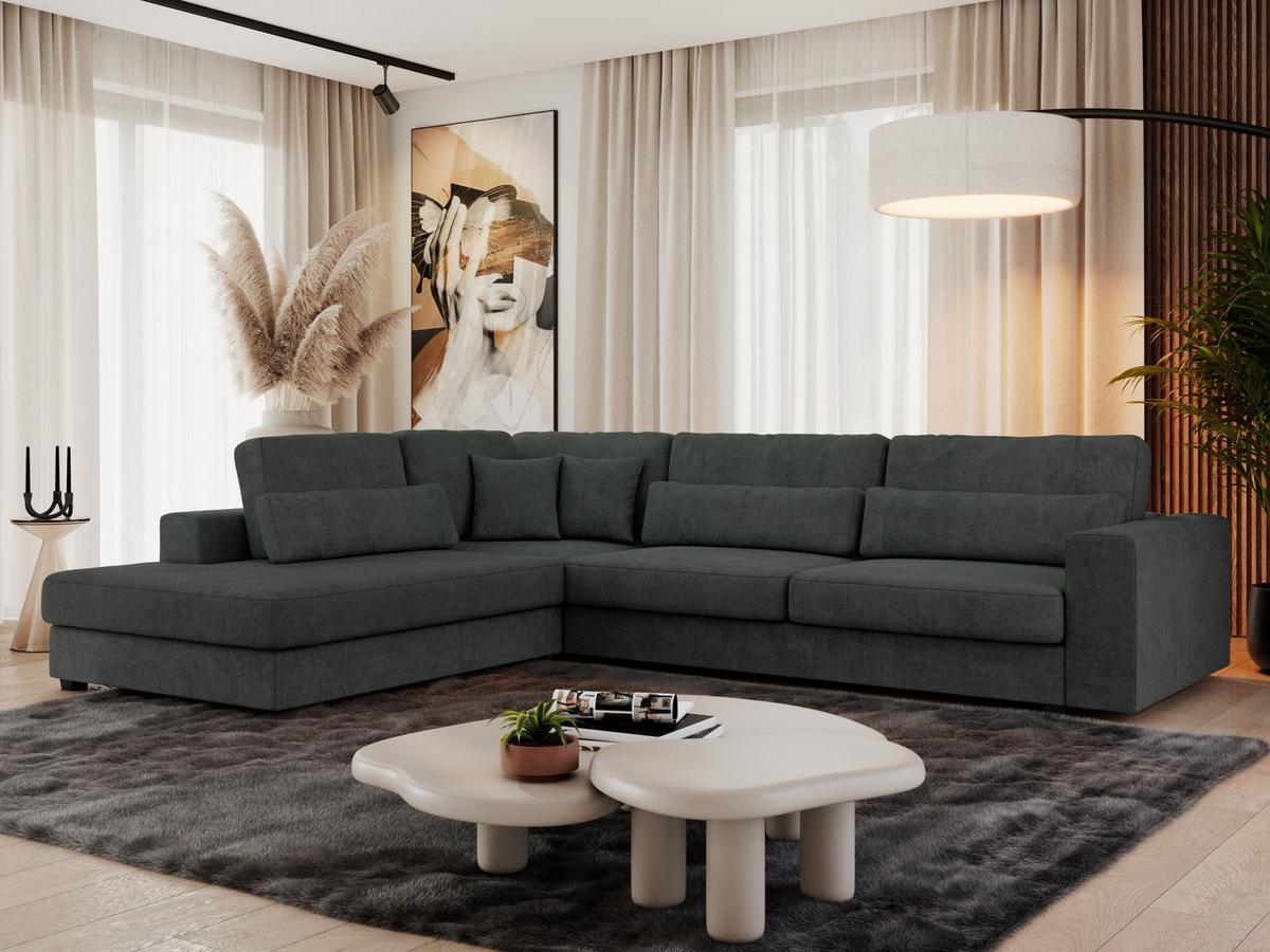 ECKSOFA Savona Dunkelgrau Strukture - links - Dunkelgrau/Schwarz, Kunststoff/Textil (316/249cm) - MKS
