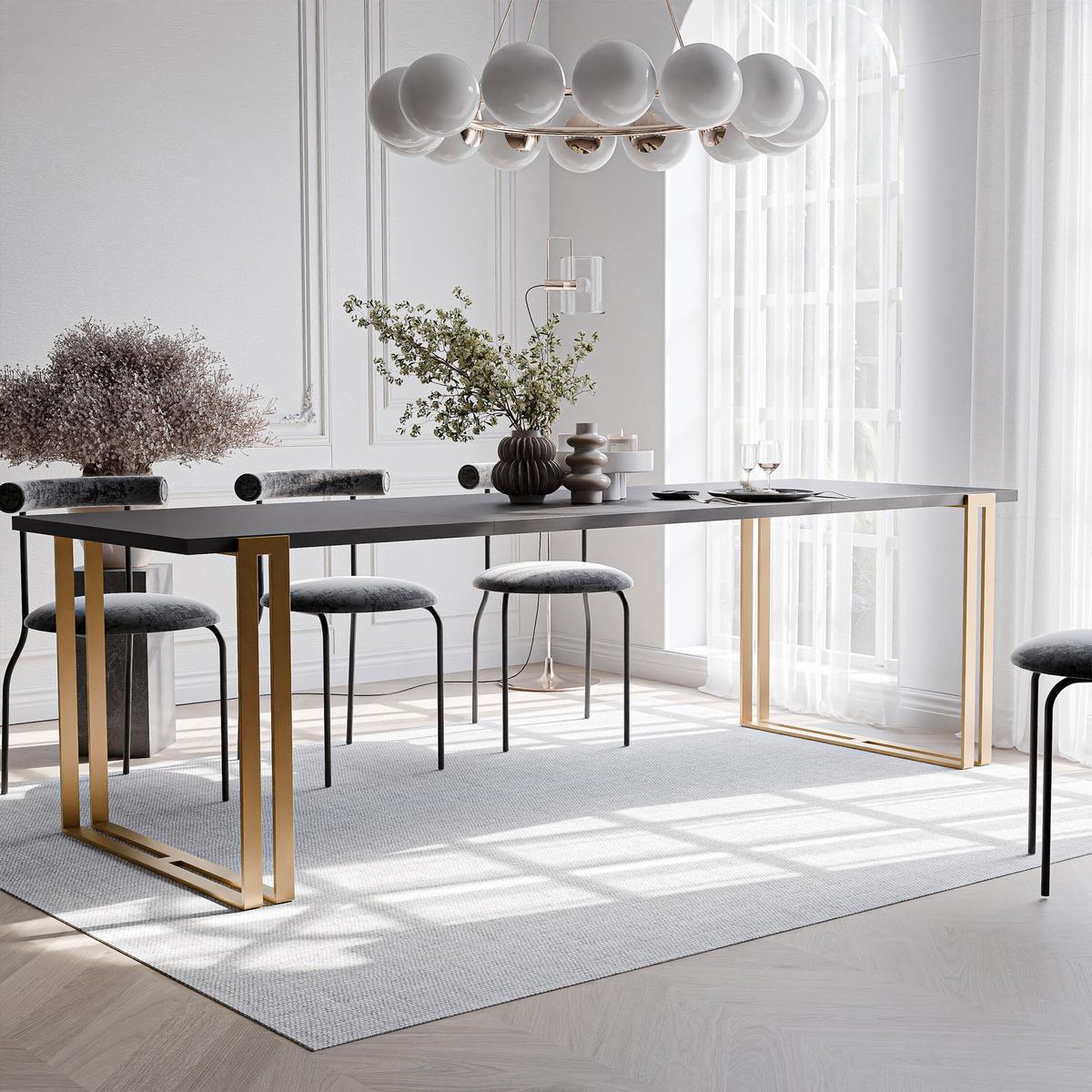 TISCH ausziehbar aus MDF, Schwarz - Goldfarben/Schwarz, Holzwerkstoff (140/80/76cm) - Idohome