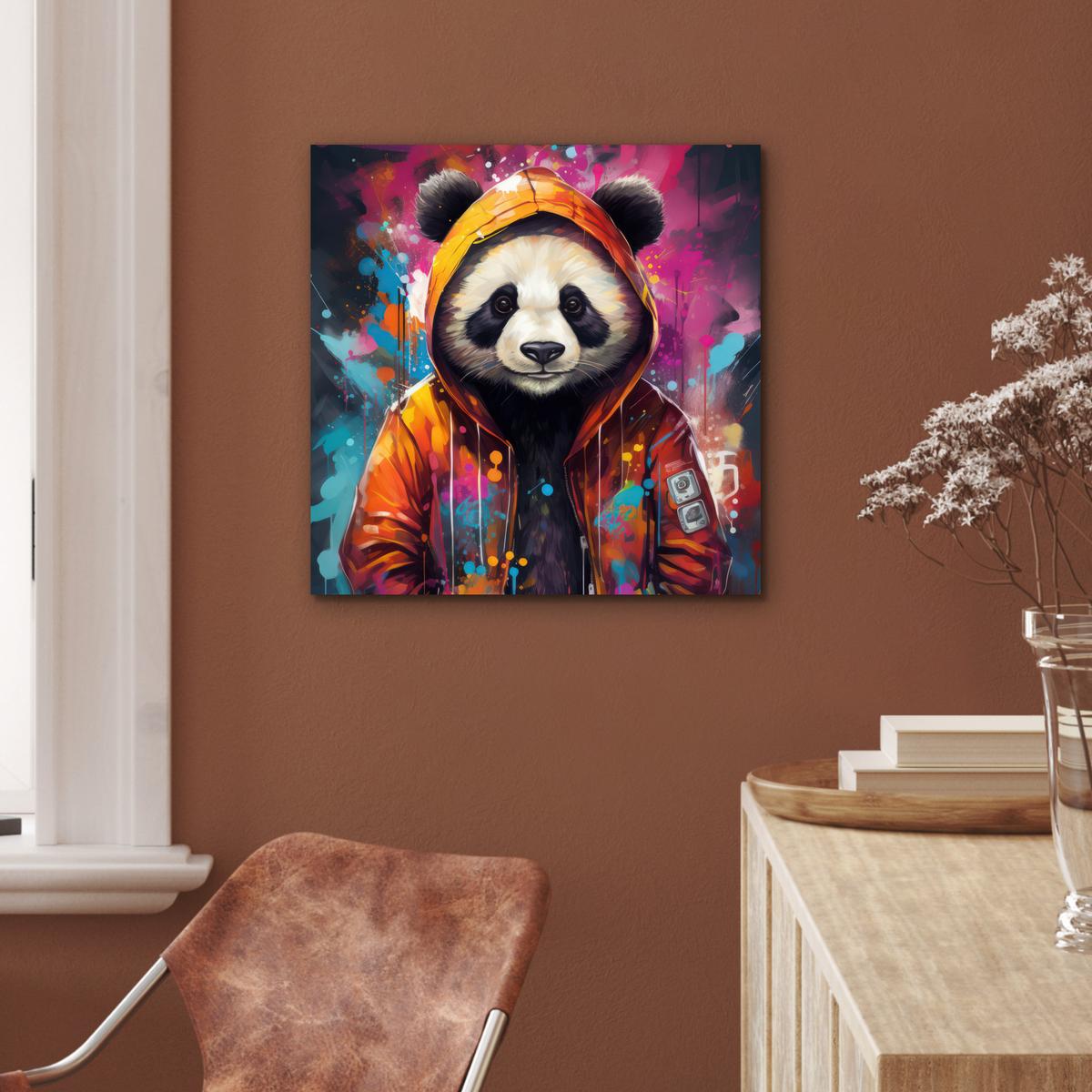 METALLBILD Panda - Jacke - Graffiti - Orange 50x50 cm - Orange, Metall (50/50cm) - MuchoWow