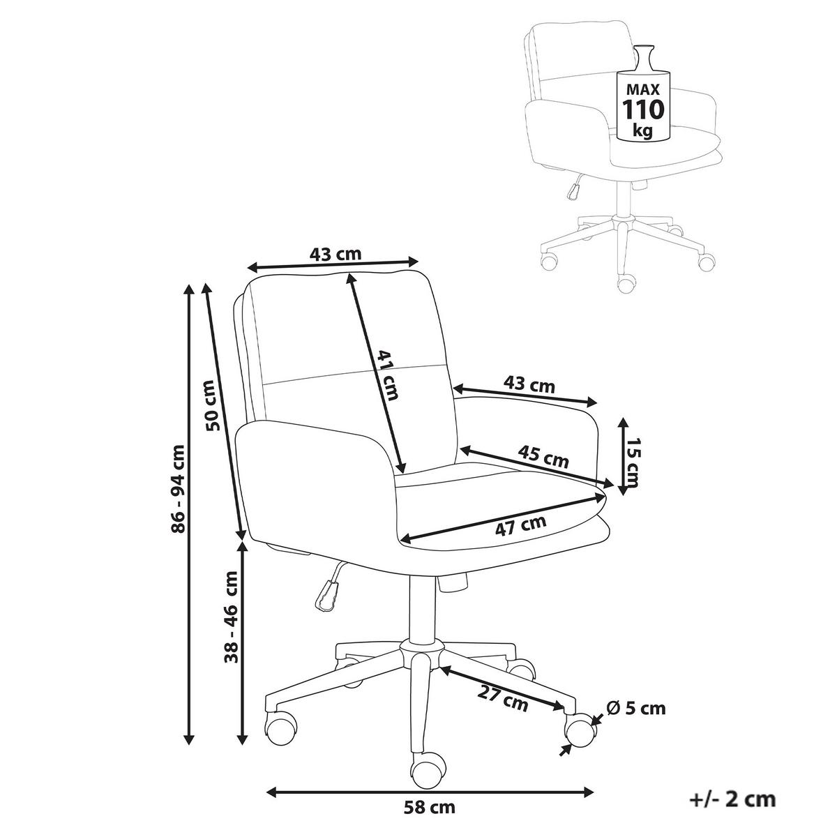 BÜROSTUHL Cremeweiß Constantia - Creme, Textil/Metall (58/86/58cm) - Beliani
