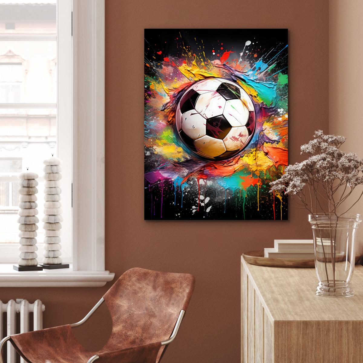 METALLBILD Fußball - Farbe - Farben - Schwarz - Weiß 60x80 cm - Weiß, Metall (60/80cm) - MuchoWow