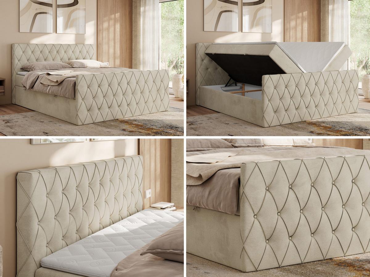 BOXBETT MIREN DUO 120/200 - Beige Velvet - H3 - Beige, Holz/Textil (120/200cm) - MKS