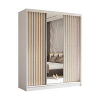SCHWEBETÜRENSCHRANK Cabinio Weiß Eiche Artisan 180/216/61 cm – mit Spiegel und Lamellen - Walnussfarben/Weiß, Holzwerkstoff/Kunststoff (180/216/61cm) - AX Living