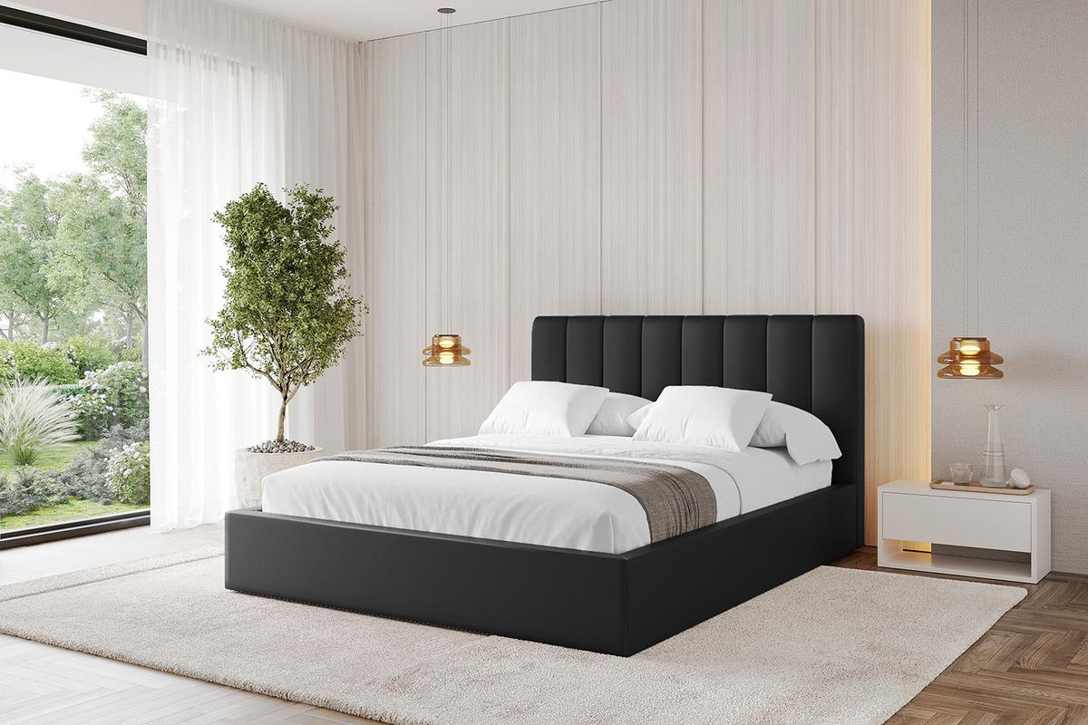 POLSTERBETT mit Bettkasten und Lattenrost, Boxbett ohne Matratze - STERA 160x200 Schwarz Kunstleder - Schwarz Hochglanz, Holzwerkstoff/Textil (160/200cm) - ALTDECOR