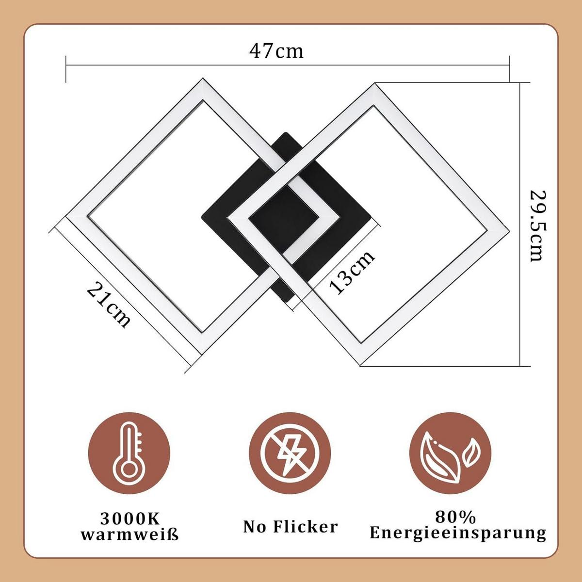 LED-DECKENLEUCHTE Tannwall 6.0/47.0/29.5 cm - Schwarz, Metall (29.5/6/47cm) - ZMH