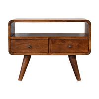 MEDIENANLAGE TV-Schrank aus Massivholz, 2 Schubladen, 1 offenes Regal, nordische Beine, Braun - Messingfarben/Braun, Holz/Metall (60/45/30cm) - Artisan Furniture